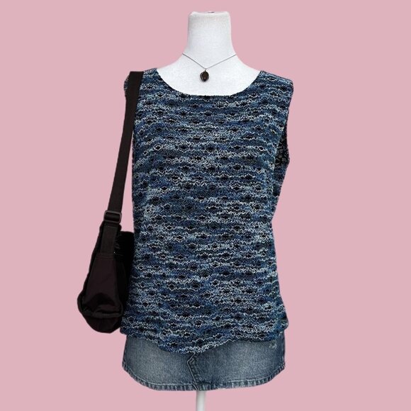 blue y2k knit sleeveless top boho whimsygoth grunge downtown it girl - Picture 1 of 7